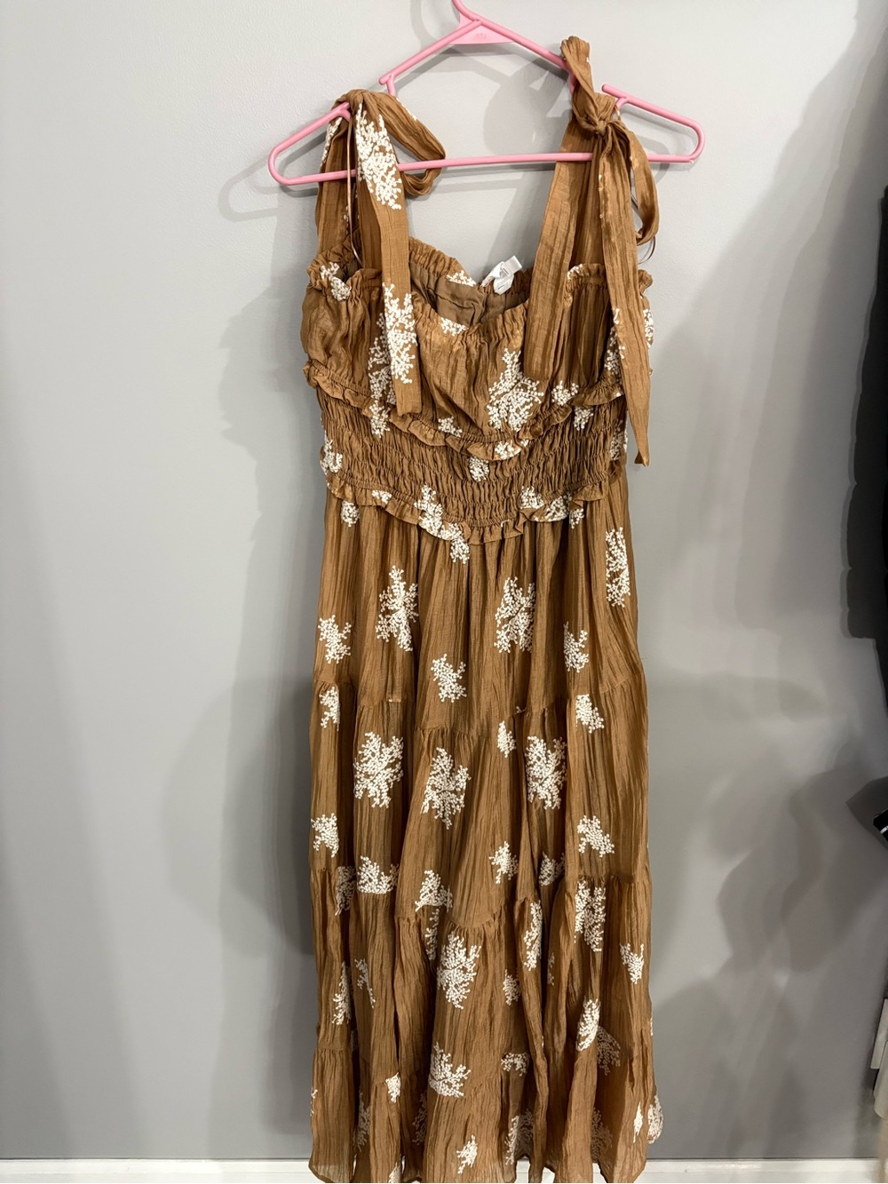 eesome Brown Maxi Dress with White Floral Print